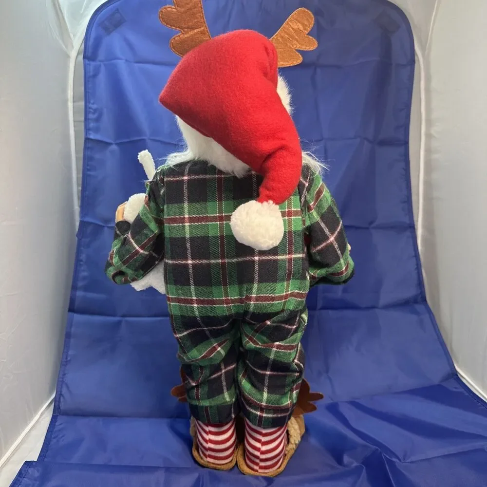 Holiday Time 18” Santa Doll Wearing Plaid Pajamas Holding Cup Hot Chocolate